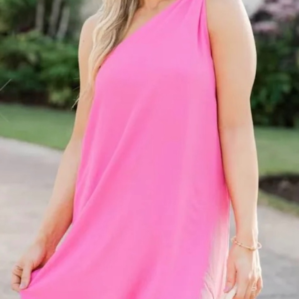 1 strap pink mini dress